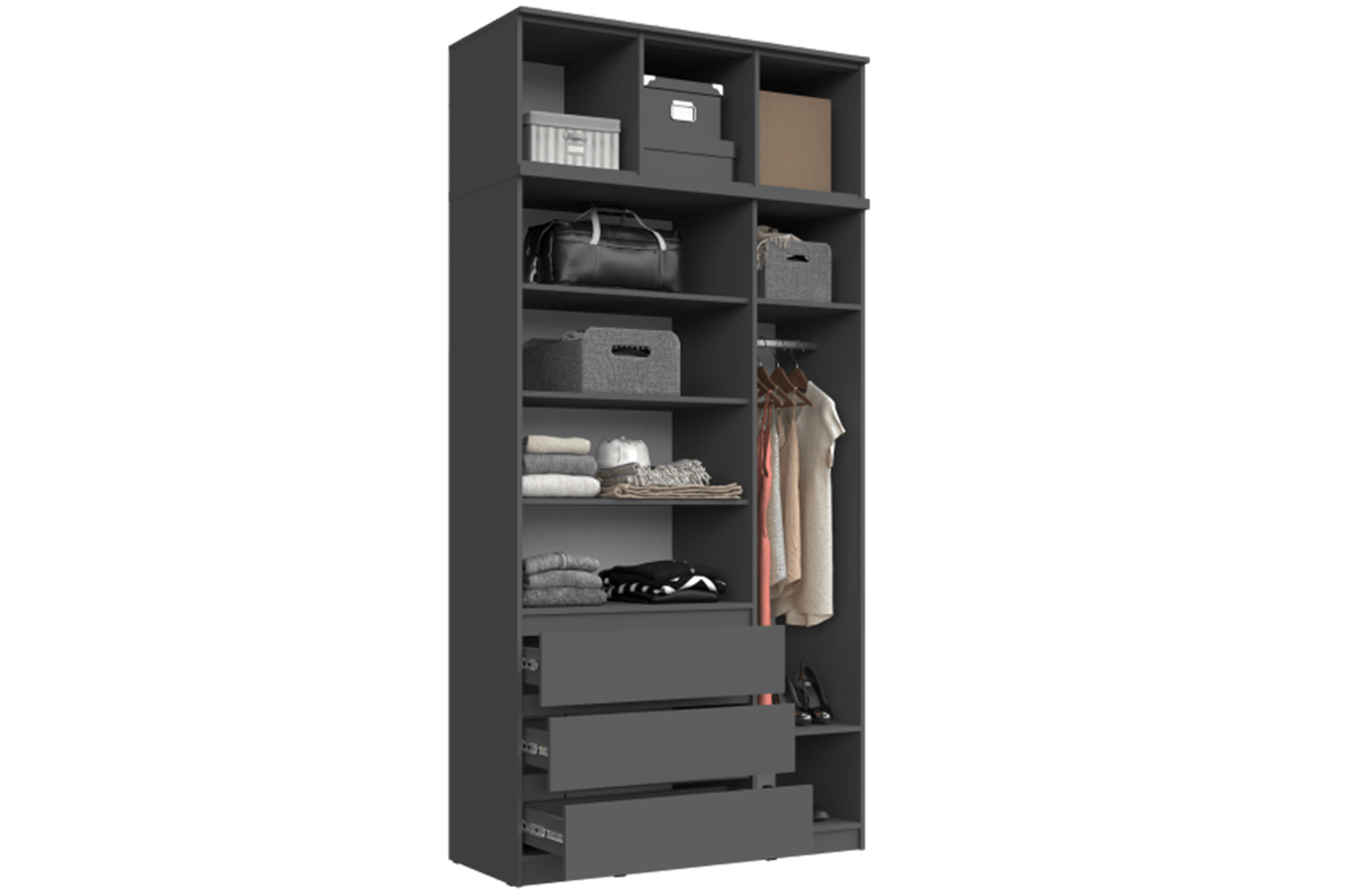 Челси Шкаф 1200 с антресолью 1200 Белый/Белый глянец