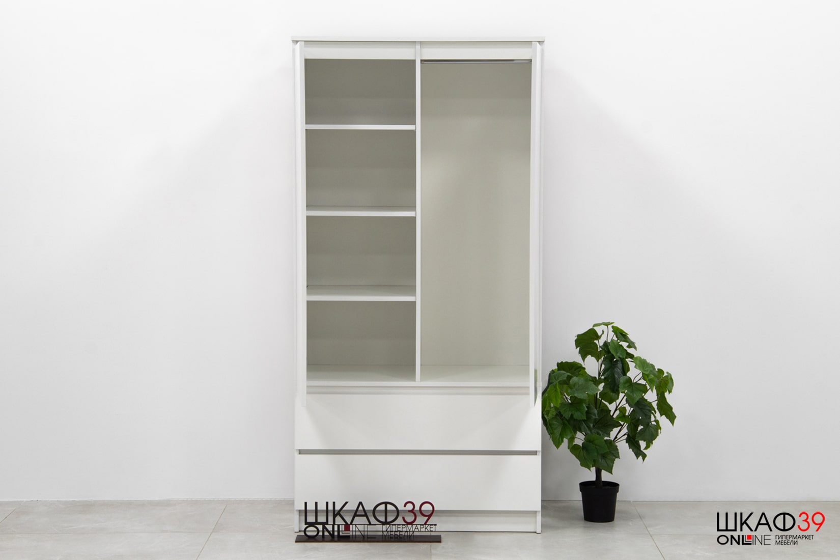 Челси Шкаф 2-х ств. с антресолью 900 Белый