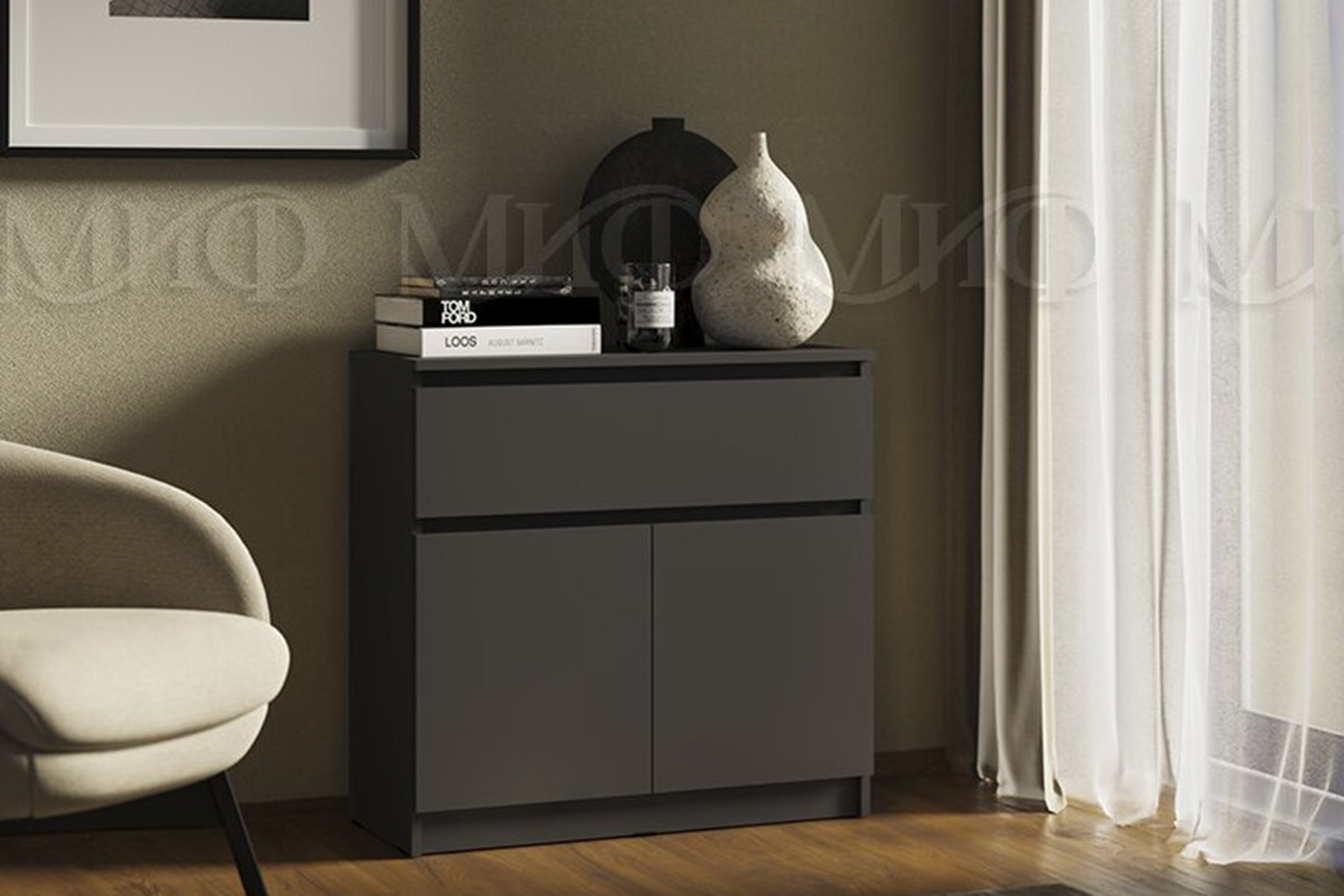 Челси Комод 800 (1ящик 2 двери) Графит