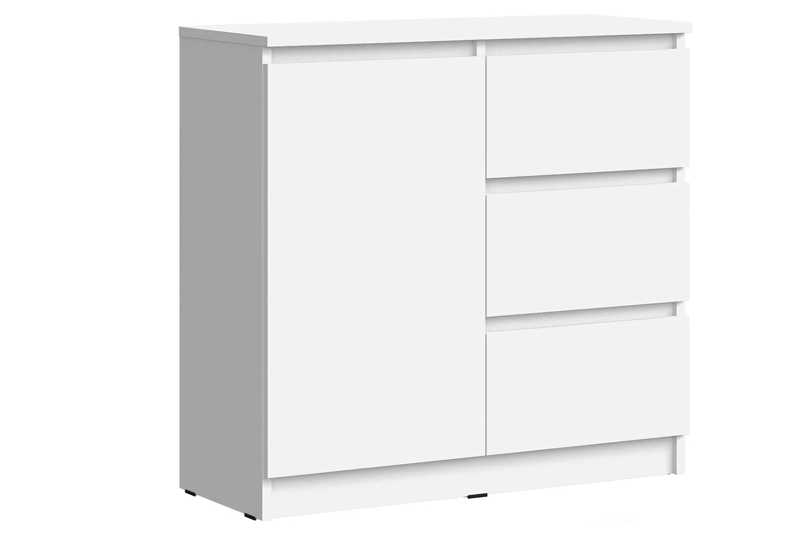 Челси Комод 800 (3ящика 1 дверь) Белый/Белый глянец