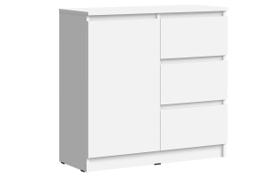 Челси Комод 800 (3ящика 1 дверь) Белый/Белый глянец