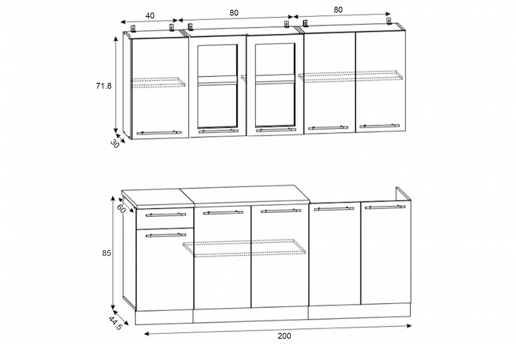 Рио 2,0 м Кухня Белый глянец/Черный глянец
