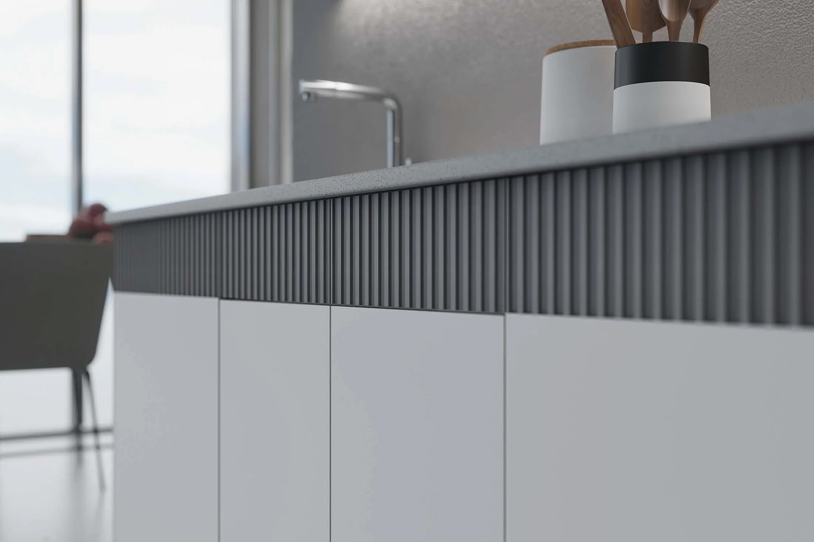 Кухня Оливия 2,0м Белый снег софт/Графит софт