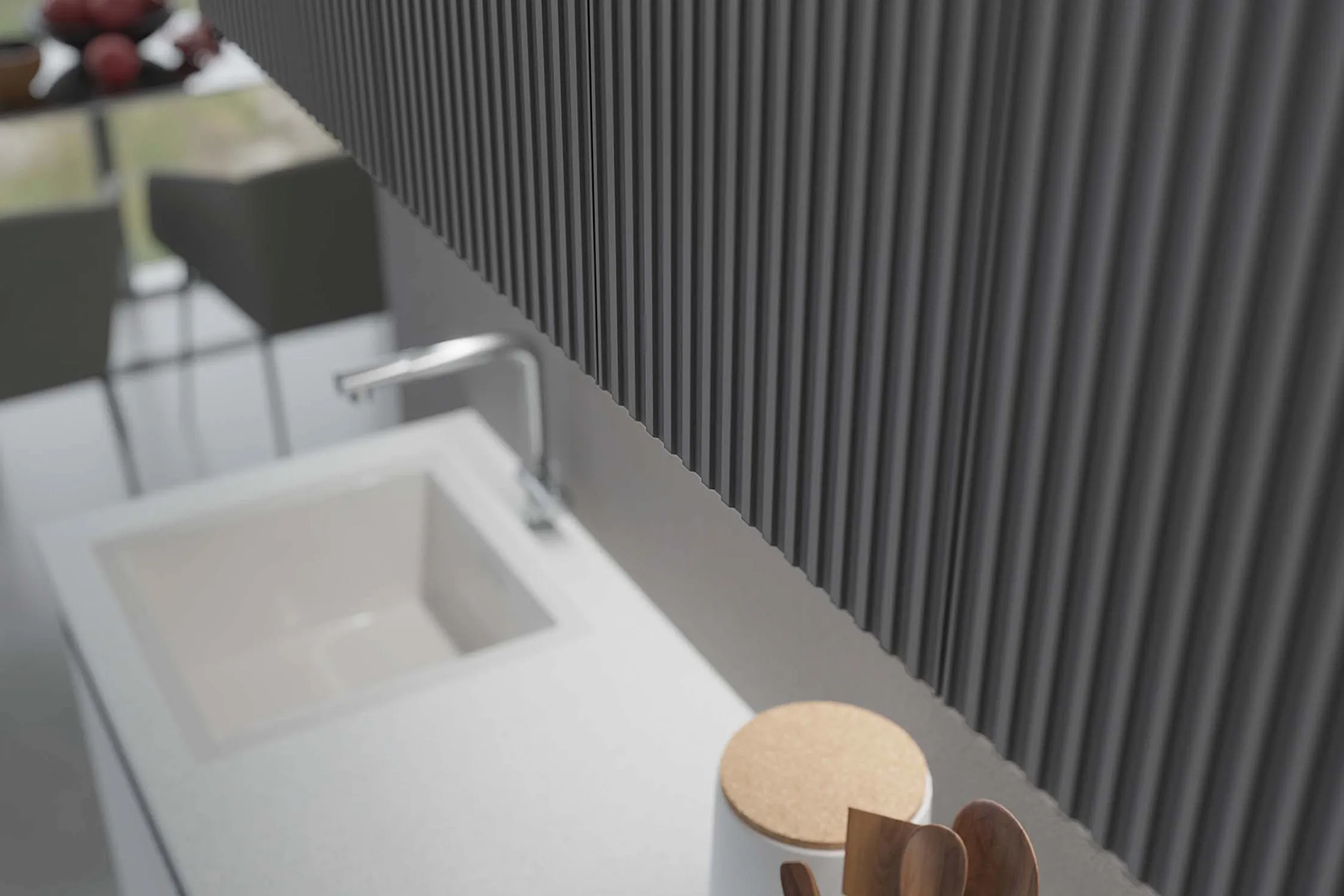 Кухня Оливия 2,0м Белый снег софт/Графит софт