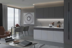 Кухня Оливия 2,0м Белый снег софт/Графит софт