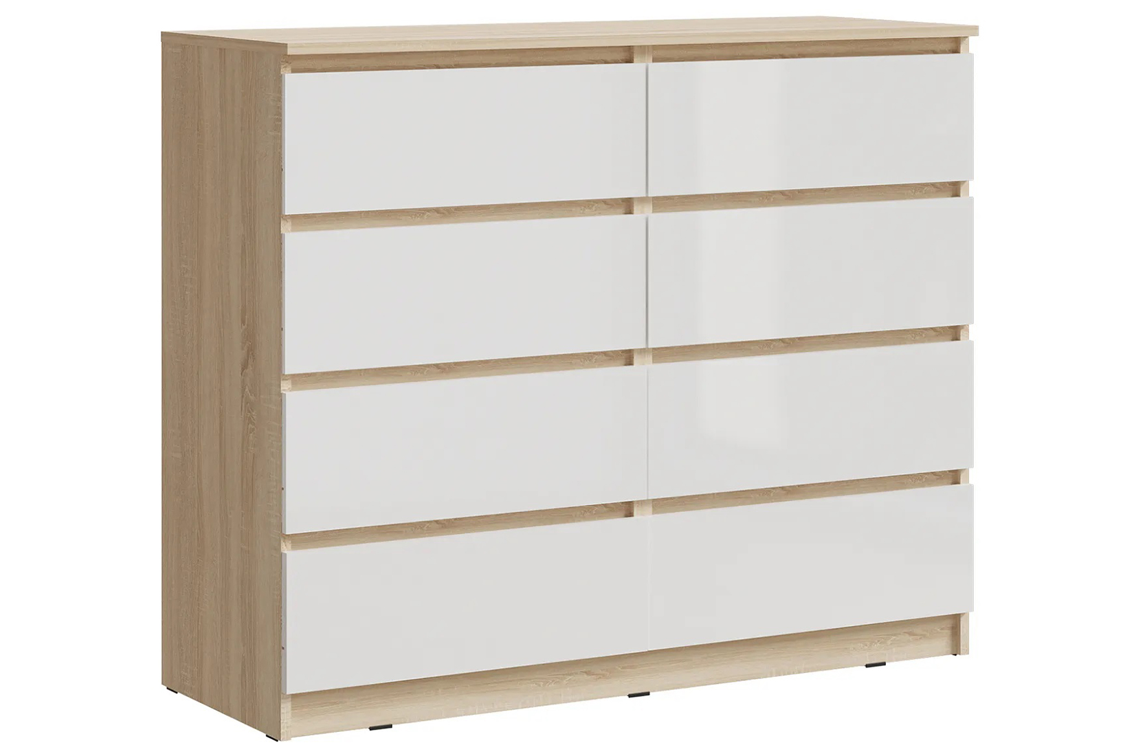 Челси Комод 8 ящиков Белый глянец/Дуб сонома