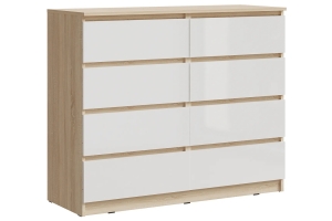 Челси Комод 8 ящиков Белый глянец/Дуб сонома