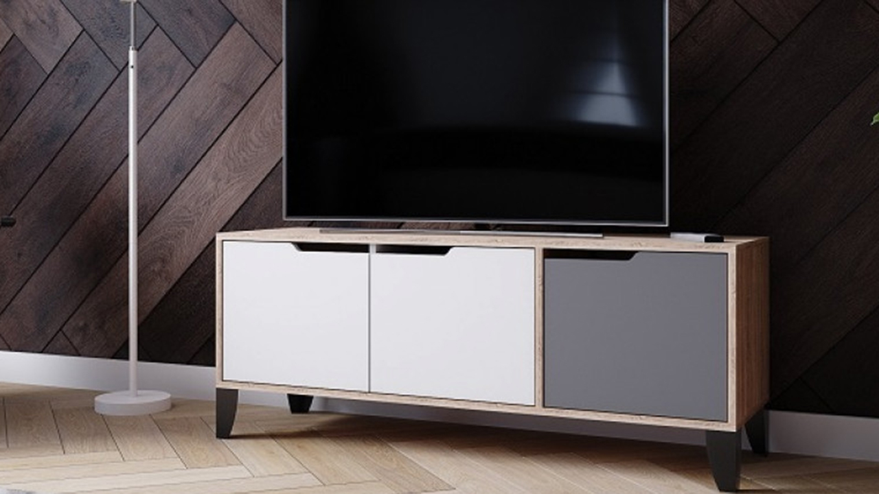 ТВМ-4 Тумба под ТВ дуб сонома/графит+белый