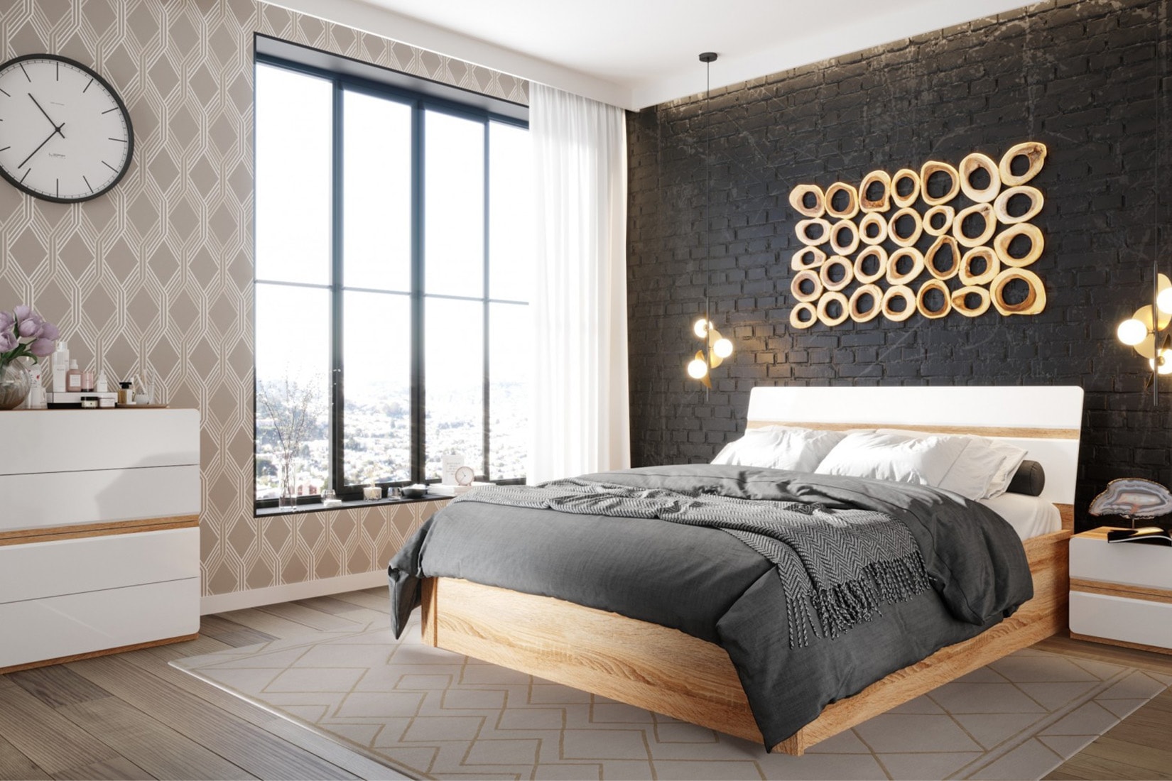 Дакота спальня сонома/белый глянец (империал)