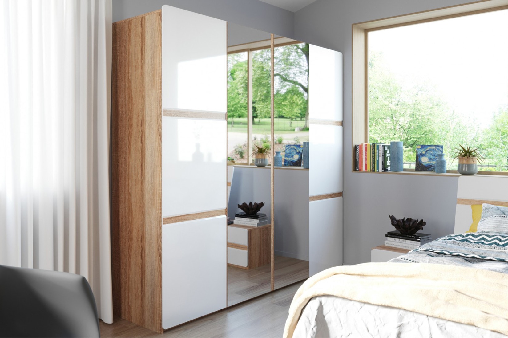 Дакота спальня сонома/белый глянец (империал)