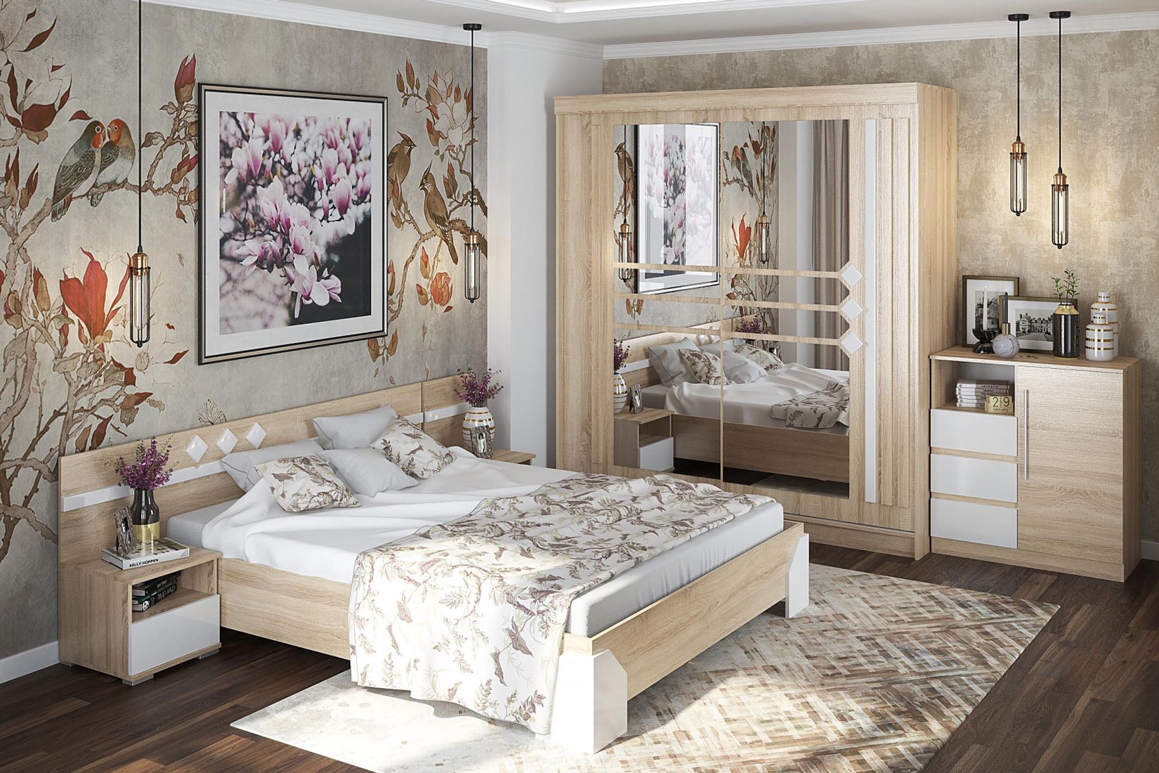 Софи спальня сонома/белый глянец (Мир)