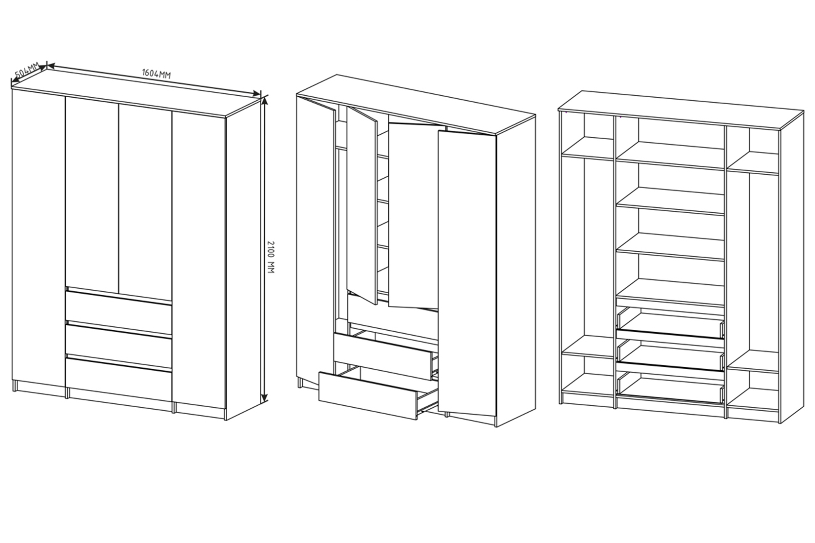 Аванта Шкаф 4-х дв. без зеркал Бетон темный
