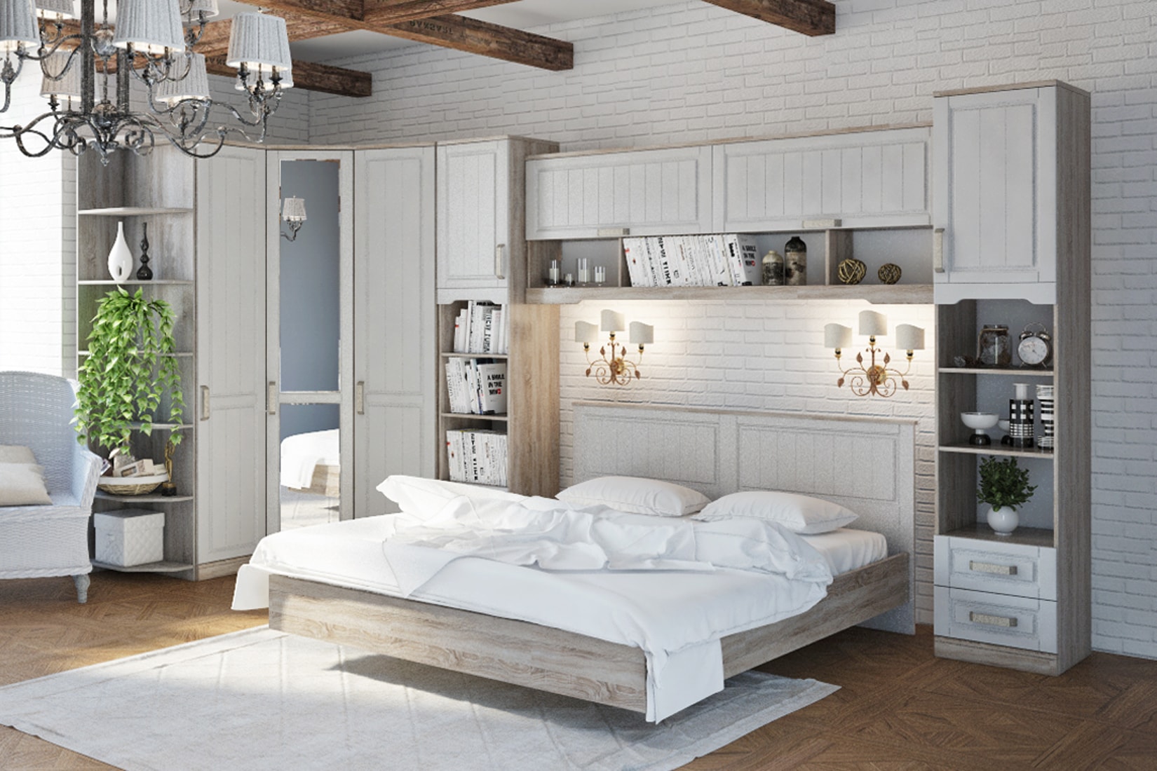 Прованс Спальня (Дуб Сонома трюфель/Крем)