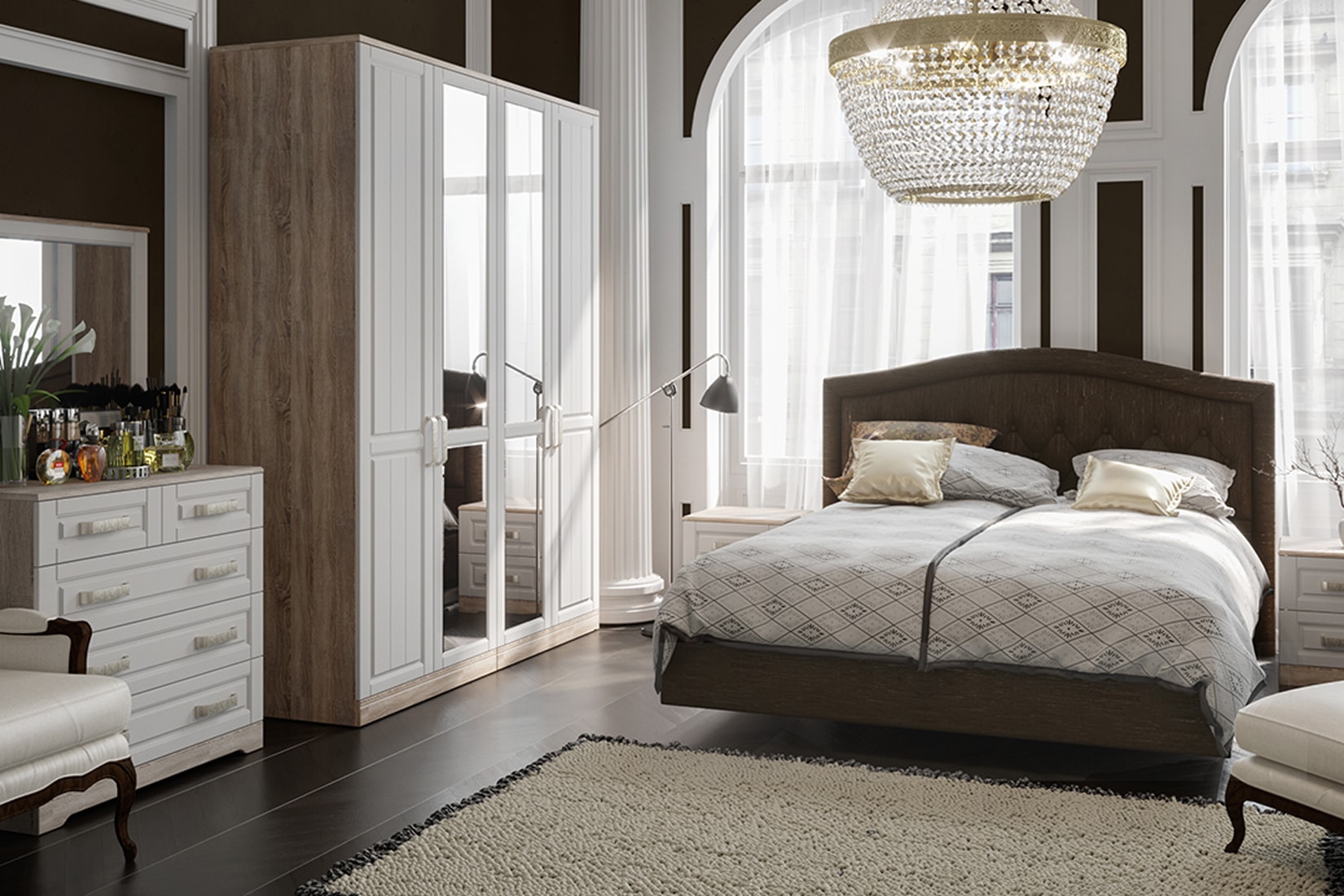 Прованс Спальня (Дуб Сонома трюфель/Крем)