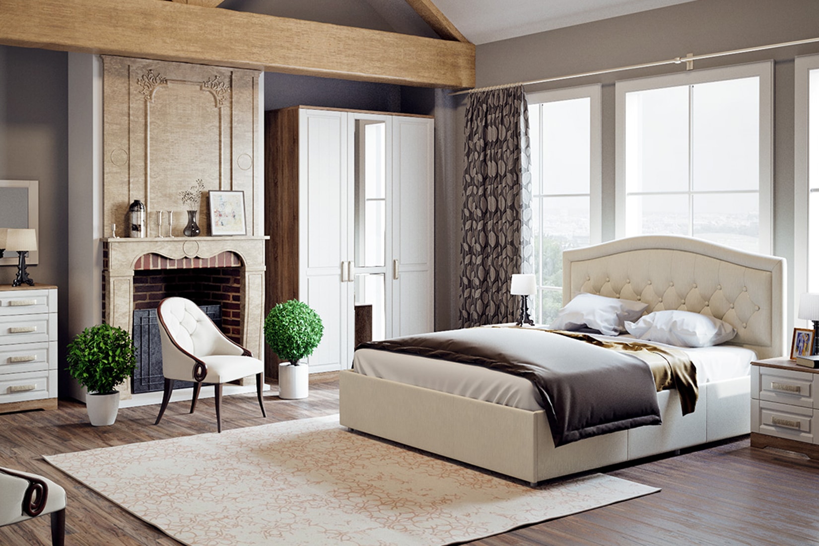 Прованс Спальня (Дуб Сонома трюфель/Крем)