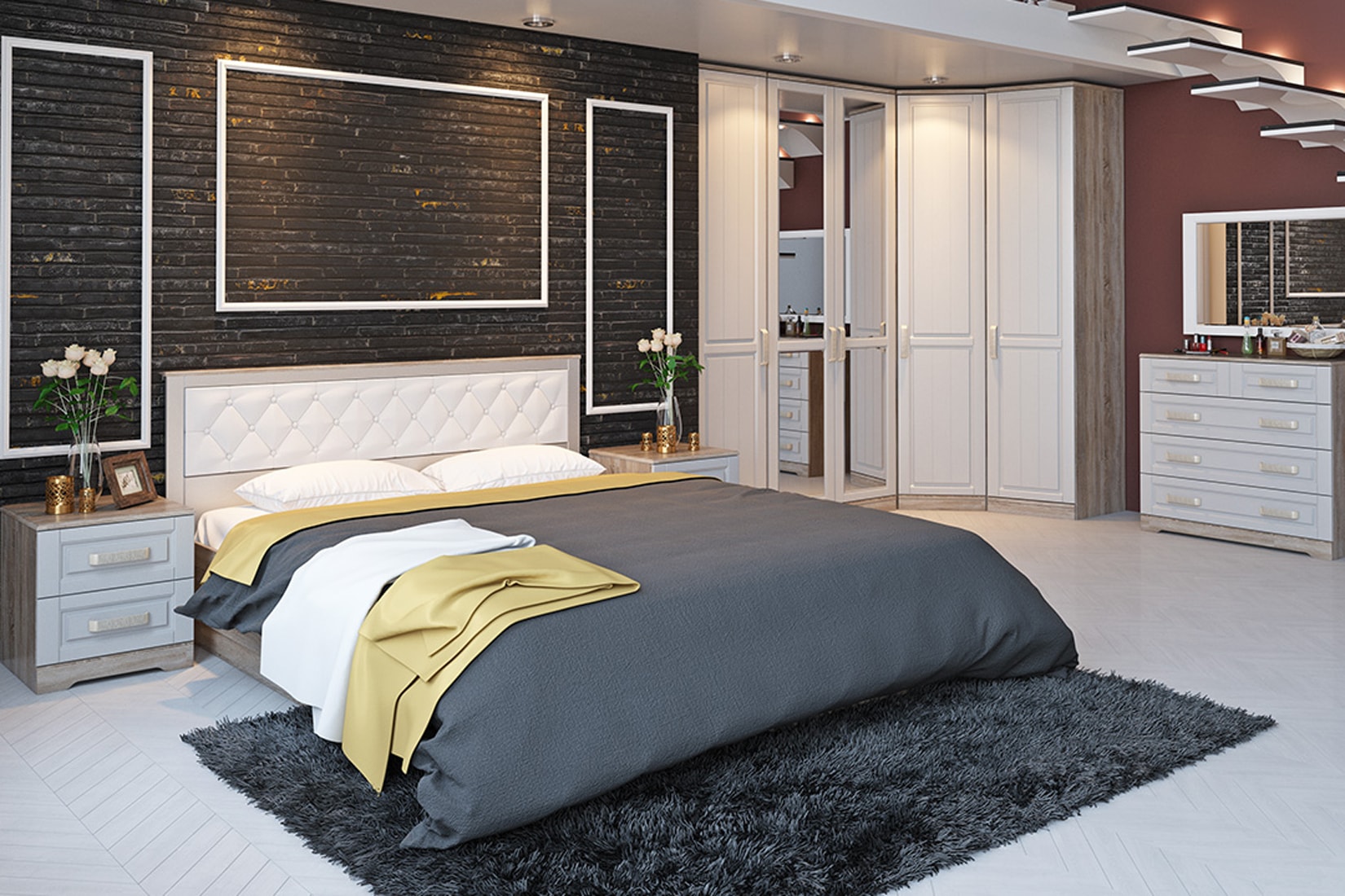 Прованс Спальня (Дуб Сонома трюфель/Крем)