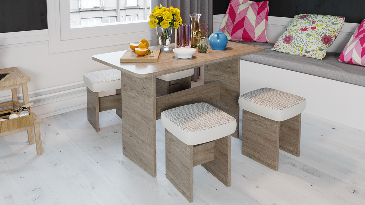 Модульный кухонный уголок «Дублин» Дуб Сонома трюфель, Кожзам Светлый, Ткань Светлая