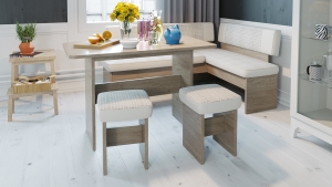 Модульный кухонный уголок «Дублин» Дуб Сонома трюфель, Кожзам Светлый, Ткань Светлая