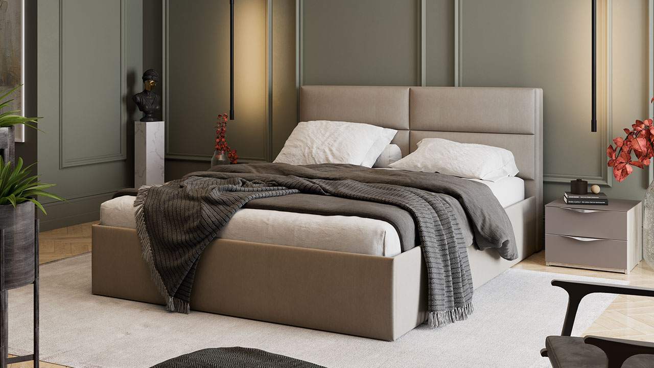 Спальный гарнитур «Глосс» стандартный без шкафа Баттл Рок, Стекло Мокко матовый (М)