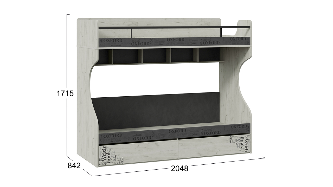 Оксфорд-2 Кровать двухъярусная 80х200 см. Дуб крафт белый/Матера 