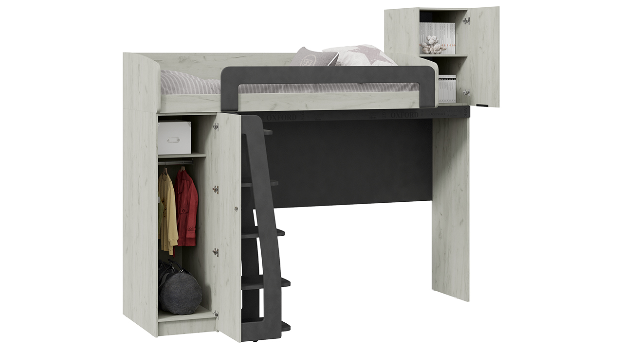 Оксфорд-2 Кровать-чердак 80х200 см. Дуб крафт белый/Матера