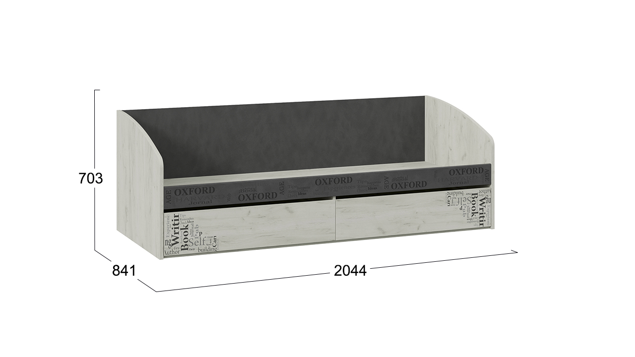 Оксфорд-2 Кровать с 2 ящиками 80х200 см. Дуб крафт белый/Матера