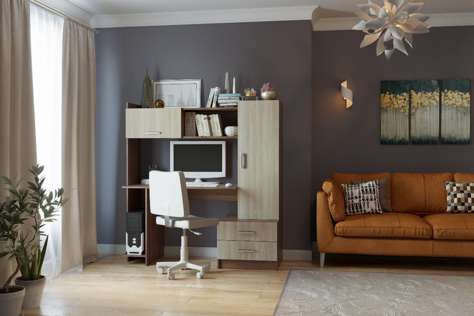 ПКС-7 Стол письменный Ясень шимо тёмный/Шимо светлый