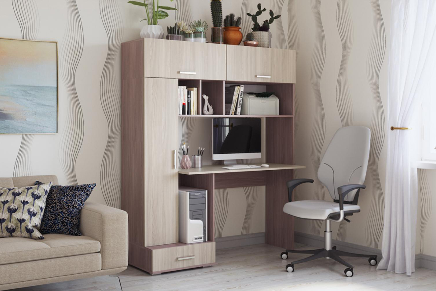 ПКС-1 Стол письменный Ясень шимо темный/Шимо светлый