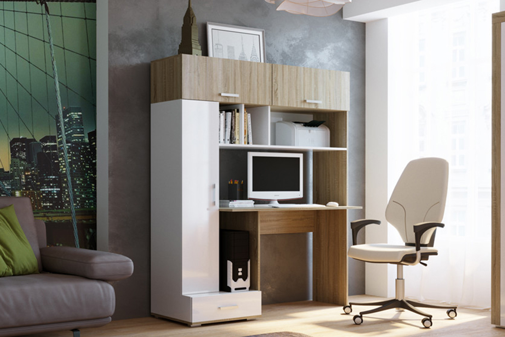 ПКС-1 Стол письменный Дуб Сонома/Белый глянец