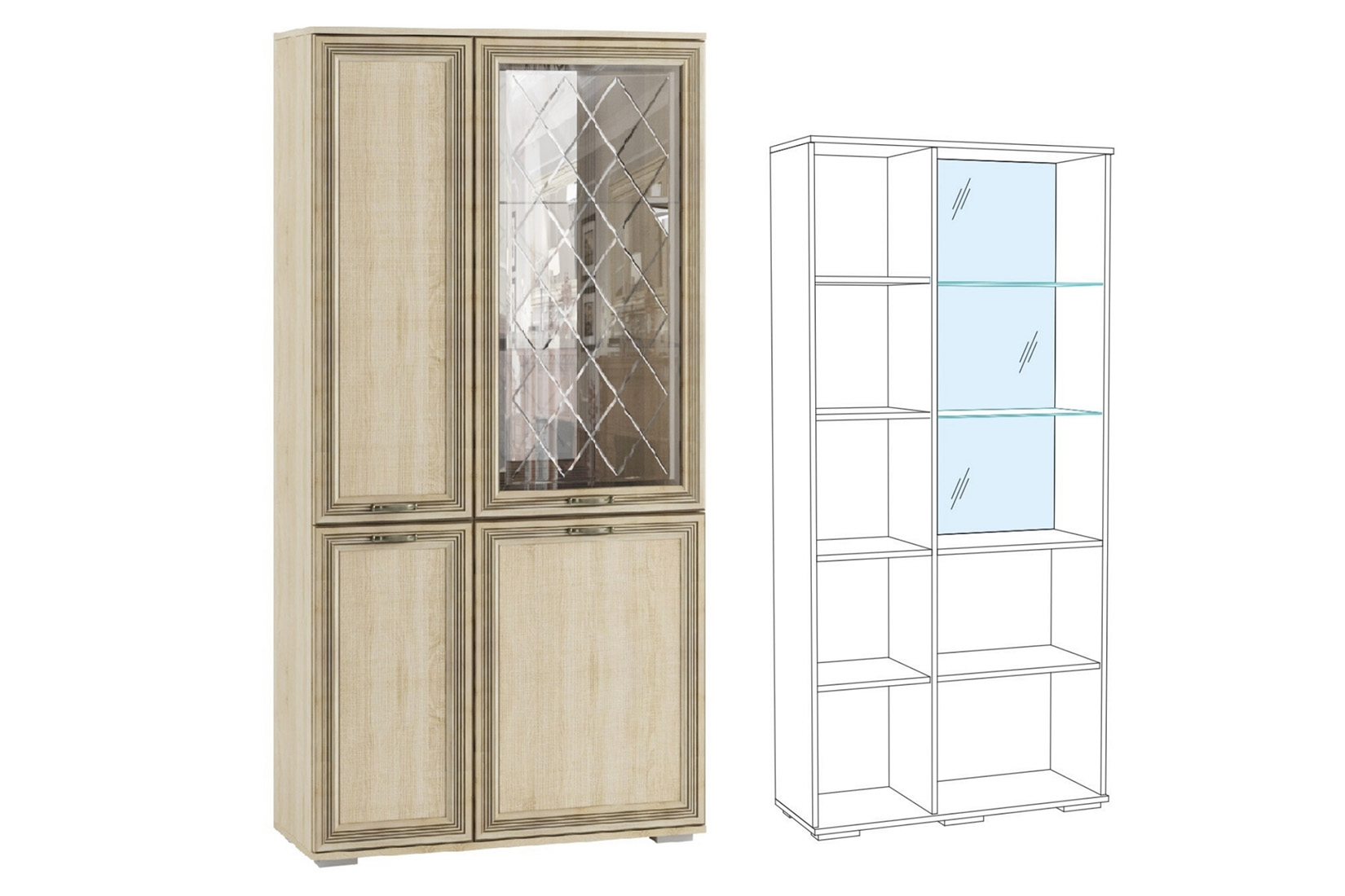 ЛШ-6 Шкаф с полками и витриной Ливорно, Сонома