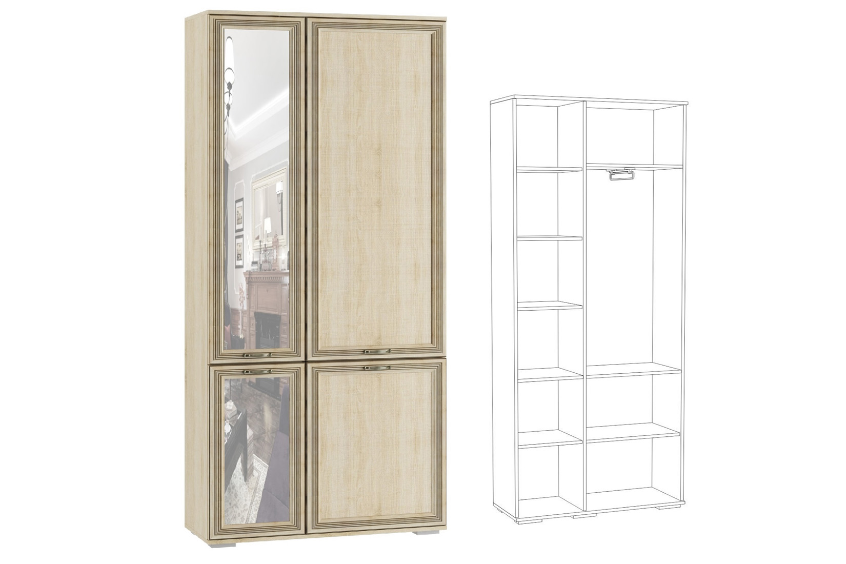 ЛШ-9 Шкаф комбинированный с зеркалом Ливорно, Сонома