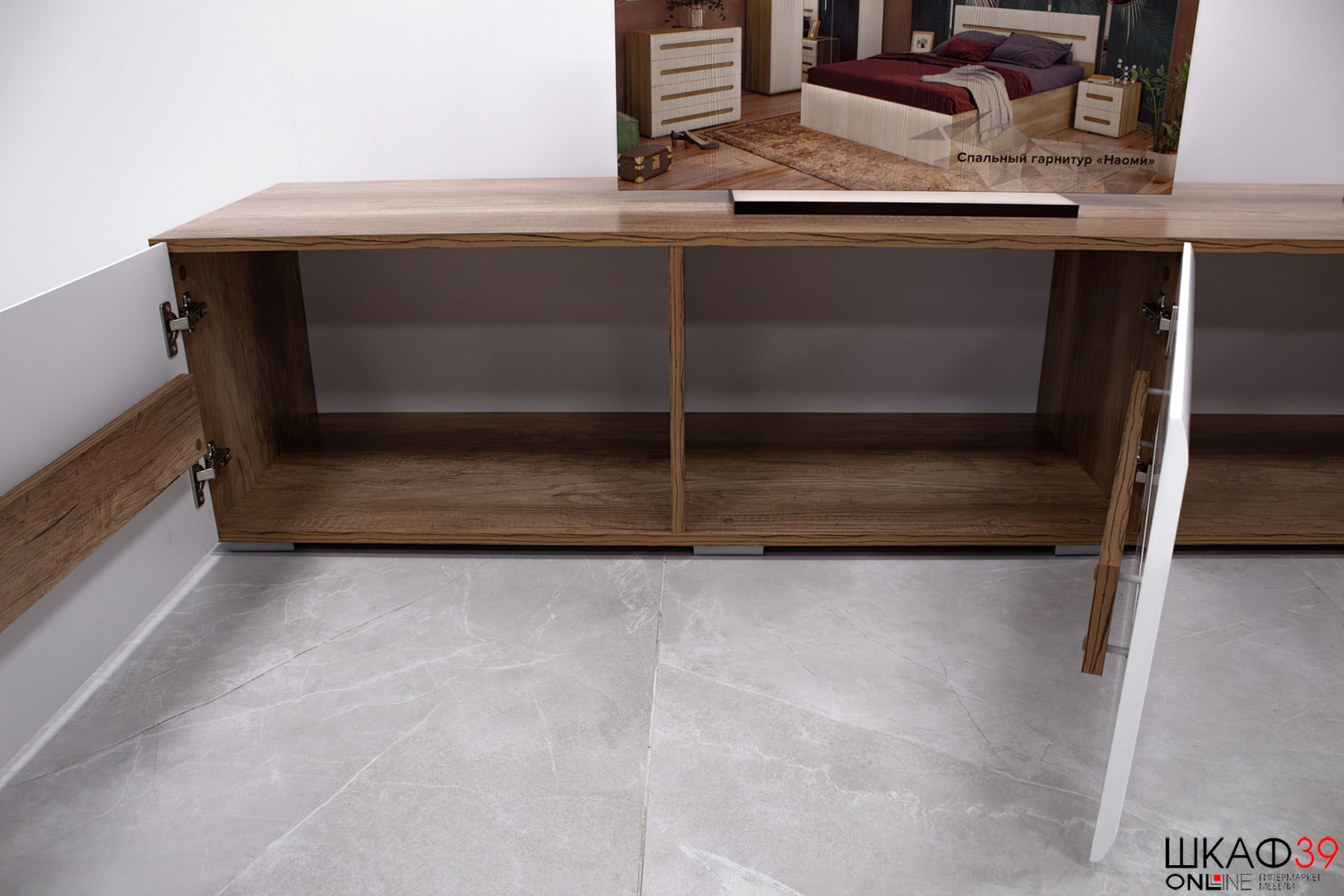 Тумба под ТВ длинная Наоми ТБ-17, белый глянец