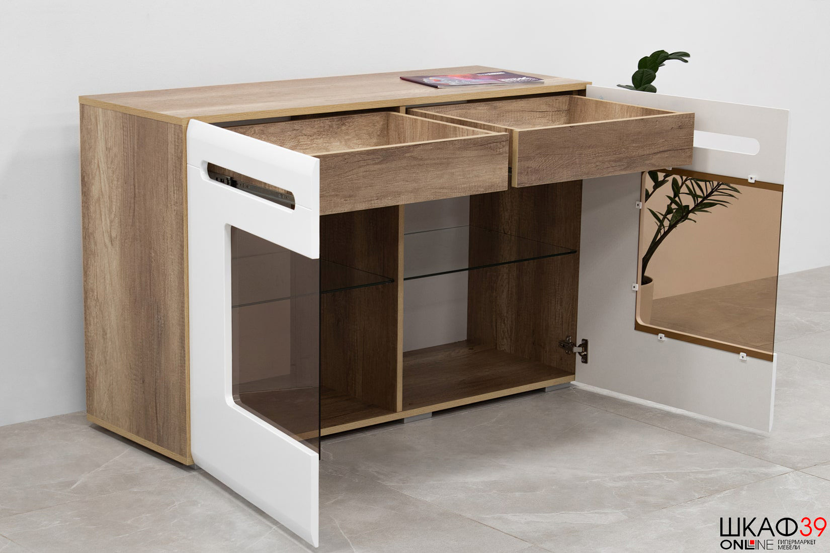 Комод длинный Наоми КМ-10, белый глянец