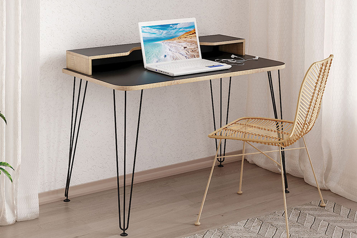 Стол компьютерный Базис 3 12.66 цвет белый чёрный/дуб сонома