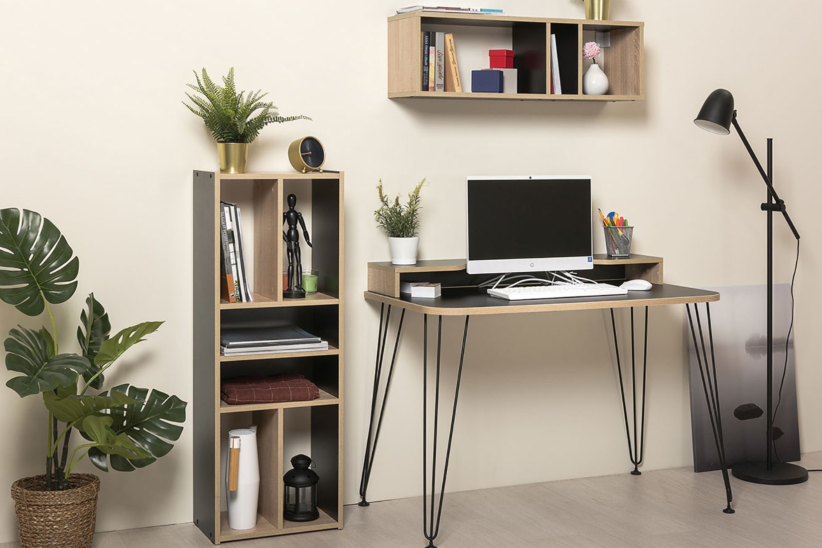 Стол компьютерный Базис 3 12.66 цвет белый чёрный/дуб сонома