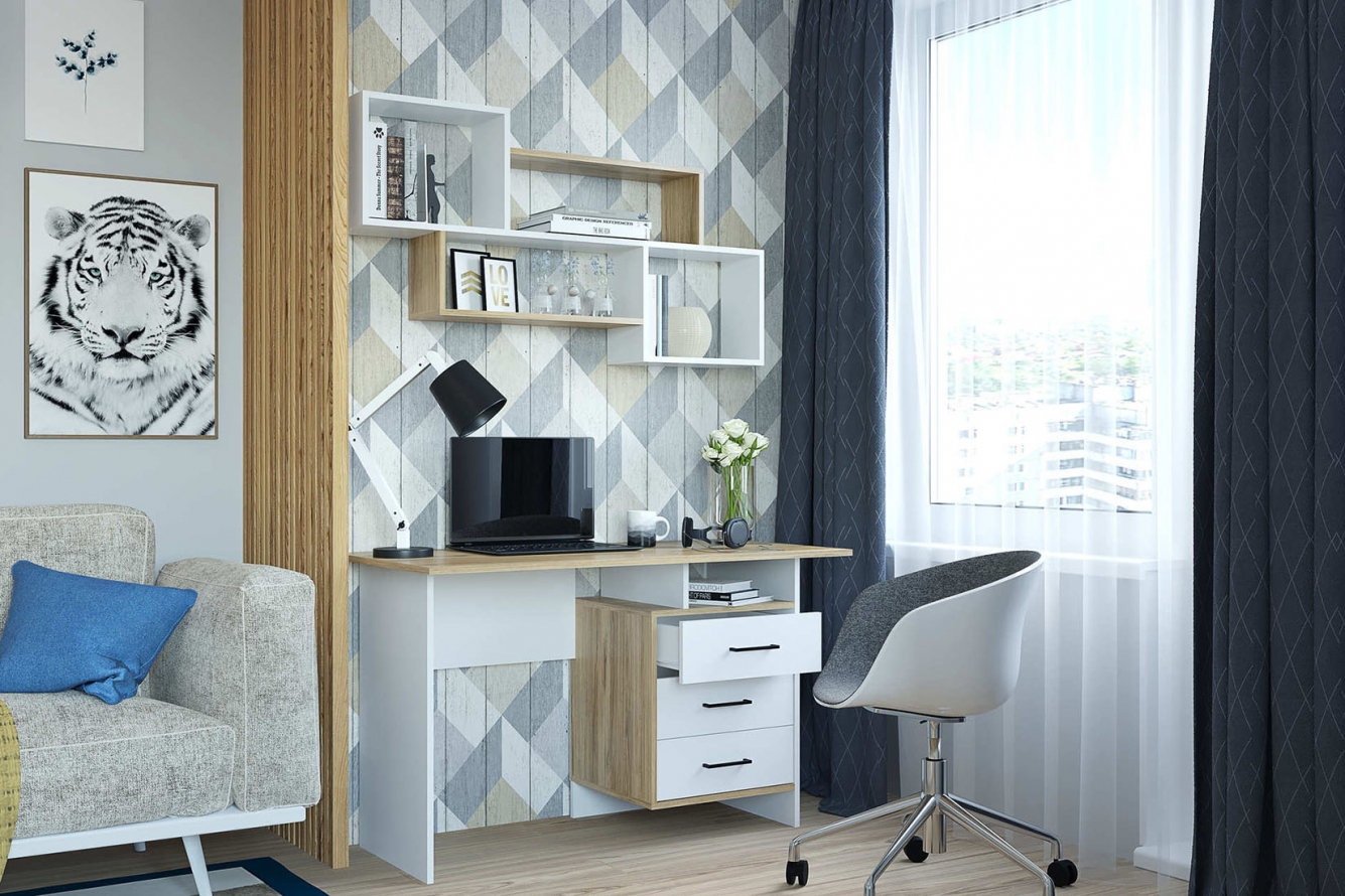 Лайт Полка навесная белый/дуб золотой