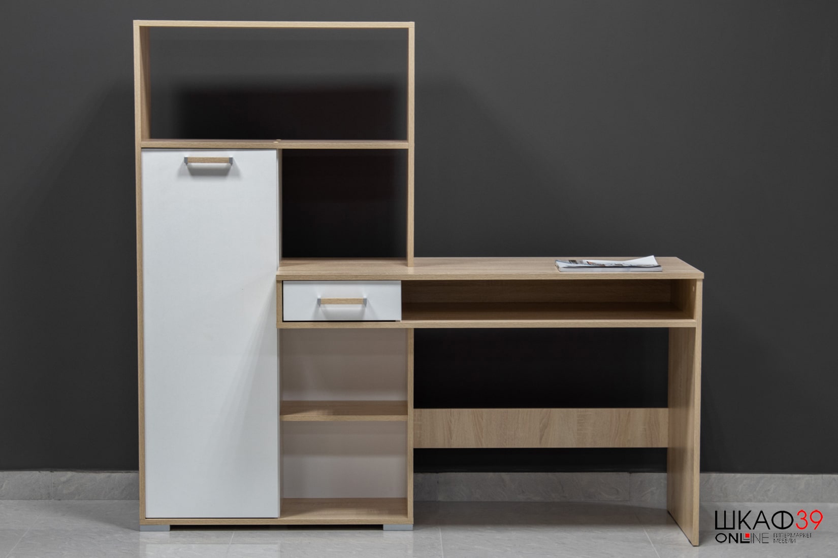 Стол компьютерный Квартет-8, дуб сонома/белый