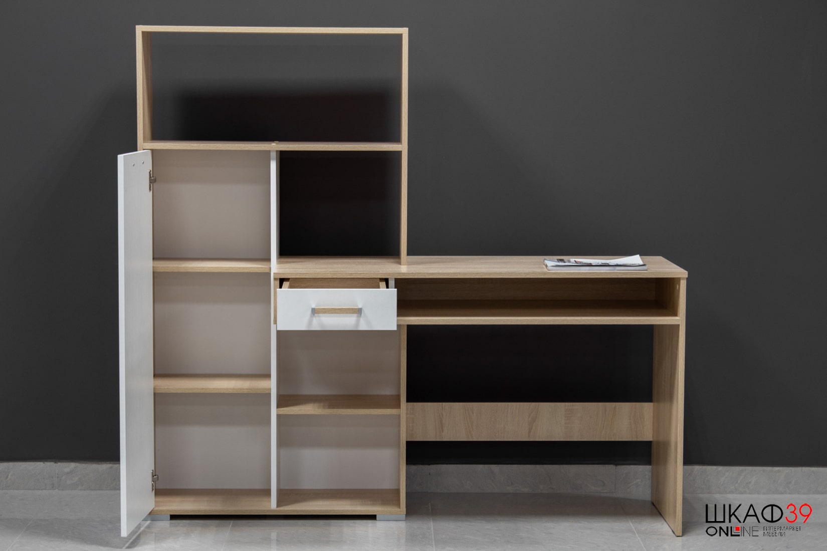 Стол компьютерный Квартет-8, дуб сонома/белый