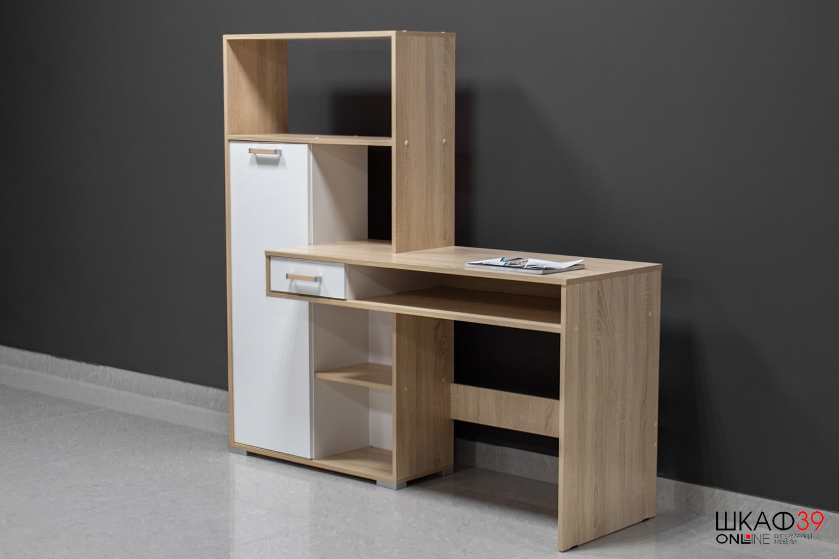 Стол компьютерный Квартет-8, дуб сонома/белый