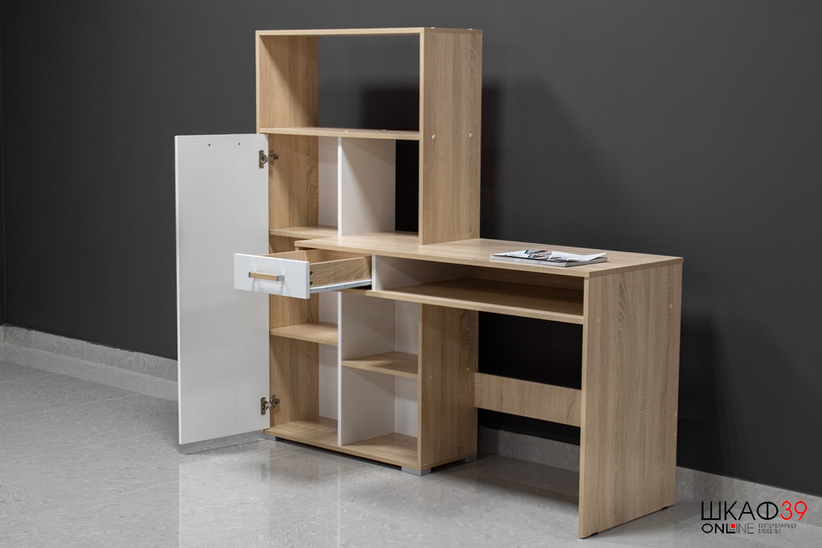 Стол компьютерный Квартет-8, дуб сонома/белый