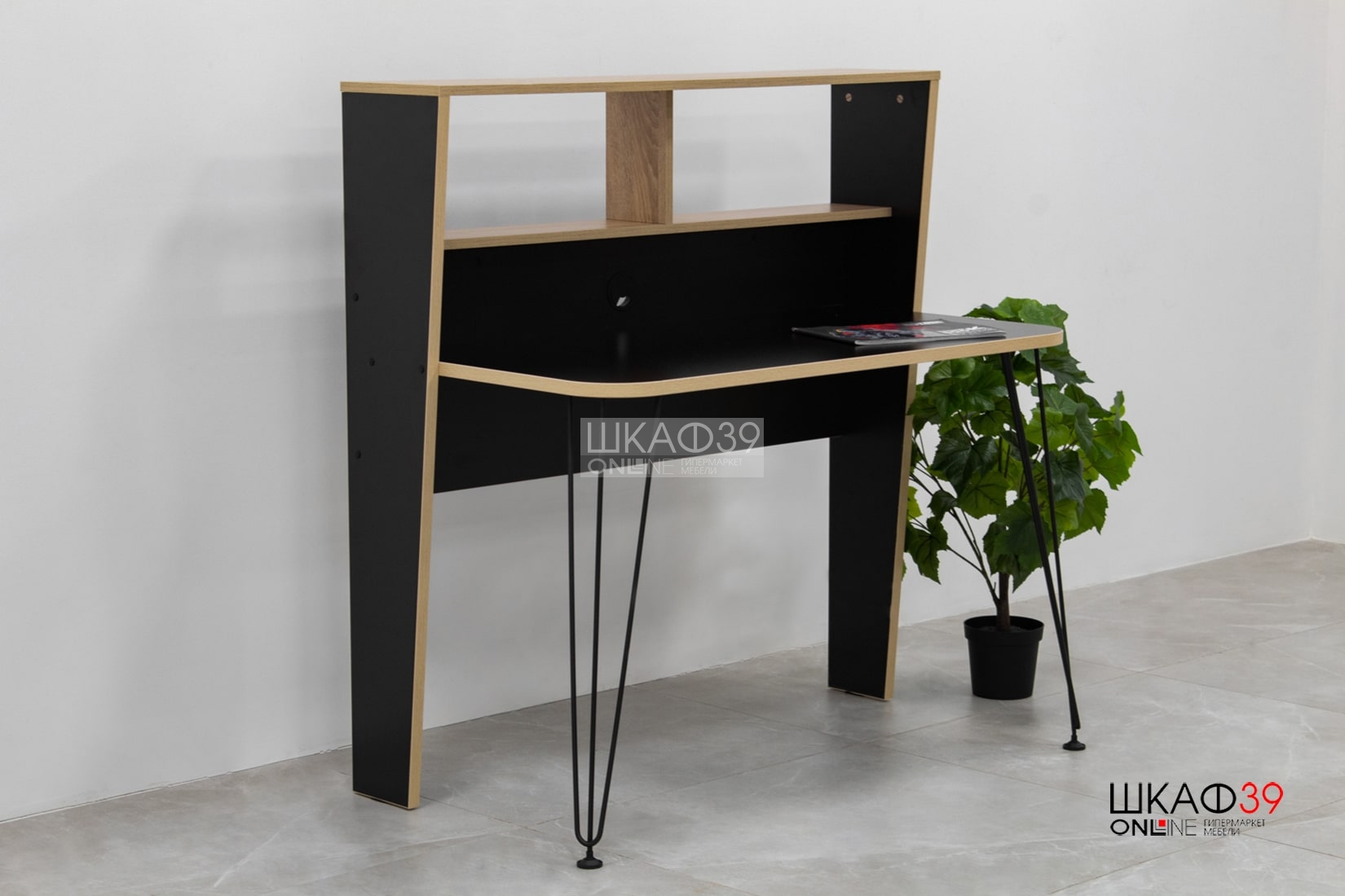 Базис-3 Стол компьютерный 12.67 Черный/Дуб сонома