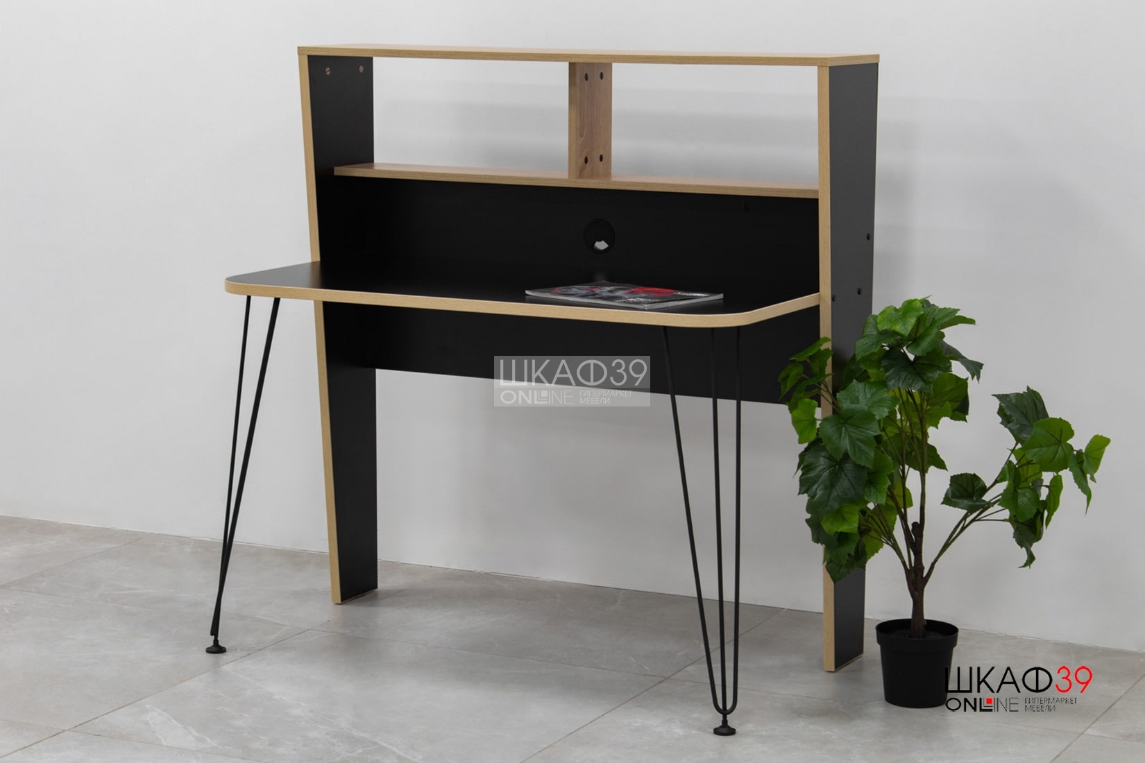 Базис-3 Стол компьютерный 12.67 Черный/Дуб сонома