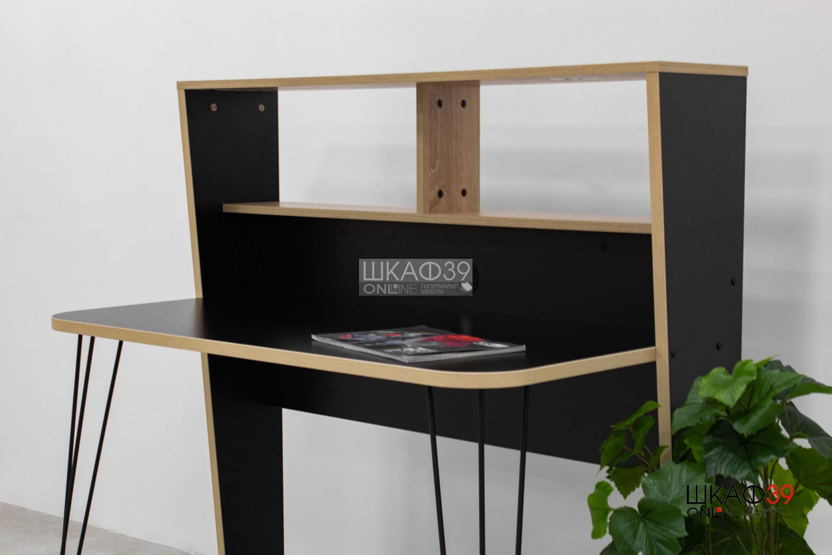 Базис-3 Стол компьютерный 12.67 Черный/Дуб сонома