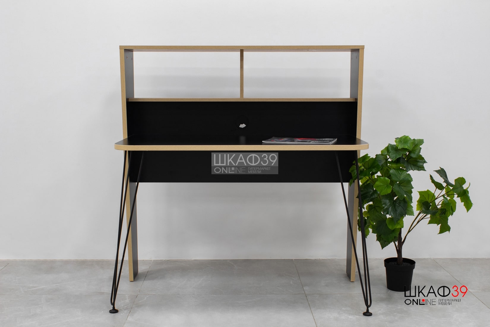 Базис-3 Стол компьютерный 12.67 Черный/Дуб сонома