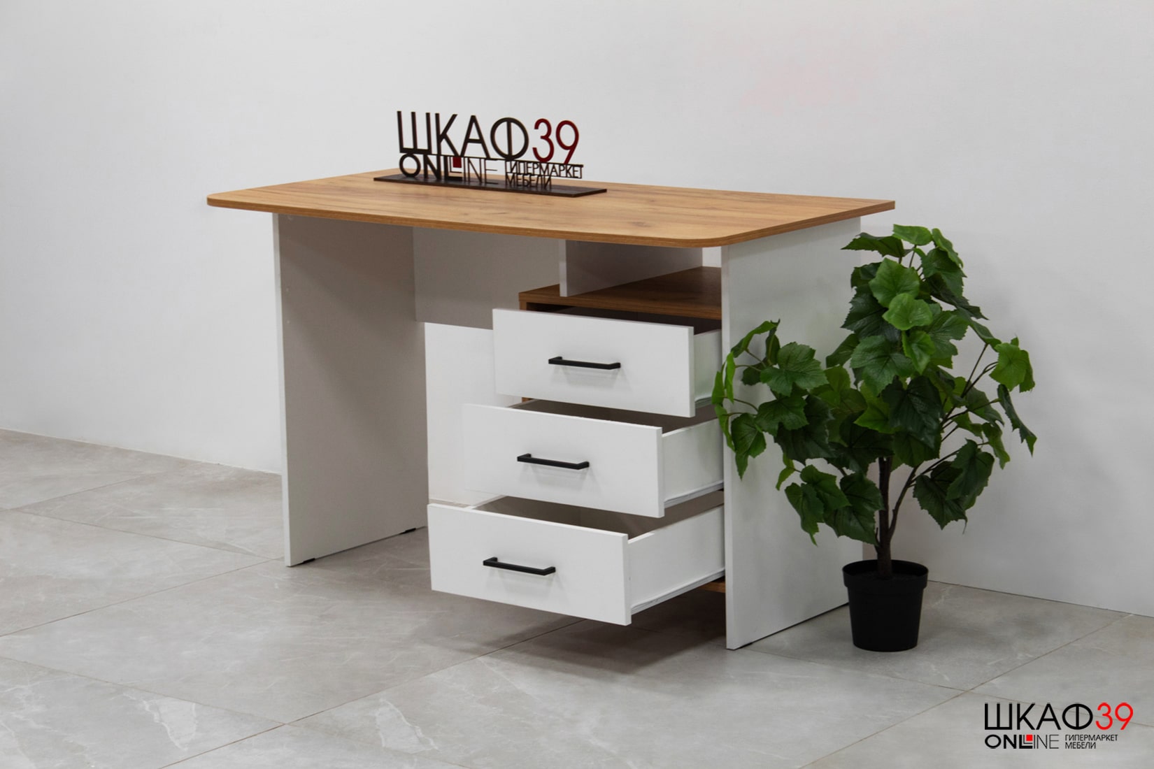 Стол Лайт компьютерный белый/дуб золотой