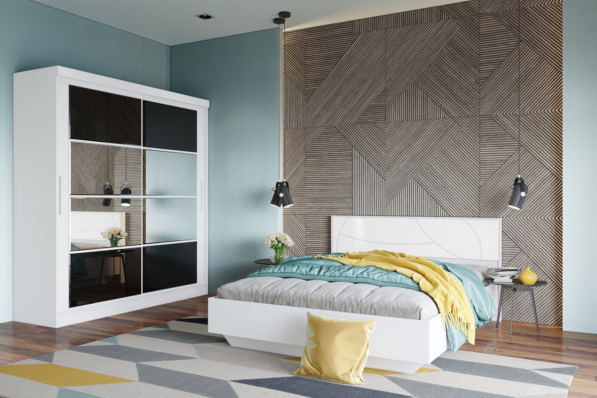 Мирти Кровать 160 с ортопед. основанием Белый шагрень/Белый глянец