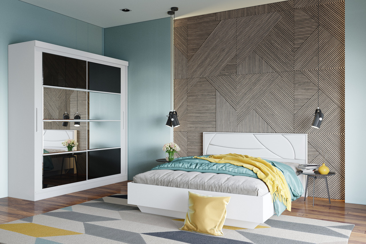 Мирти Кровать 160 с ортопед. основанием Белый шагрень/Белый с мягким изголовьем