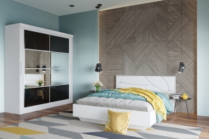 Мирти Кровать 160 с ортопед. основанием Белый шагрень/Белый с мягким изголовьем