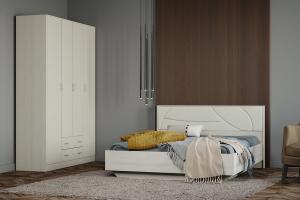 Мирти Кровать 120 с ортопедическим основанием Анкор светлый/Белый с мягким изголовьем