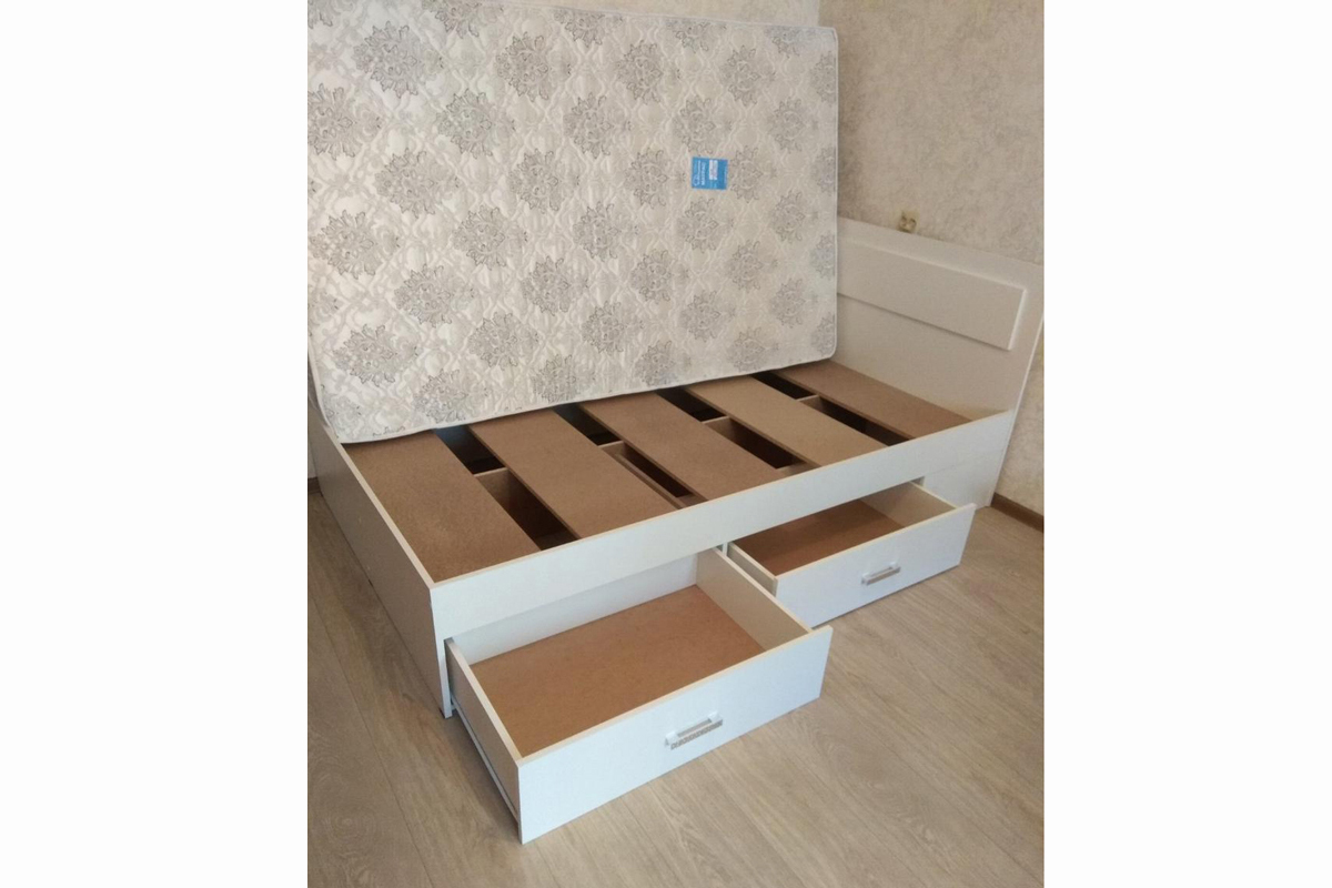 Жаклин Кровать 140х200 см с ящиками Белый ДСП настилом